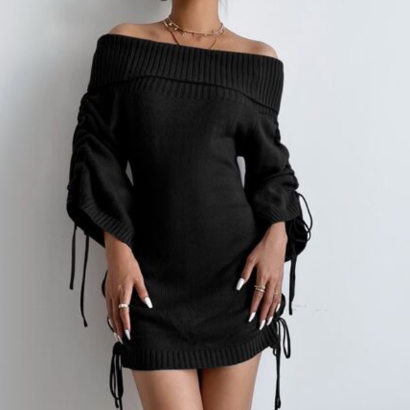 Cozy Black Off Shoulder Sweater Dress Sexy - Picture 3 of 10